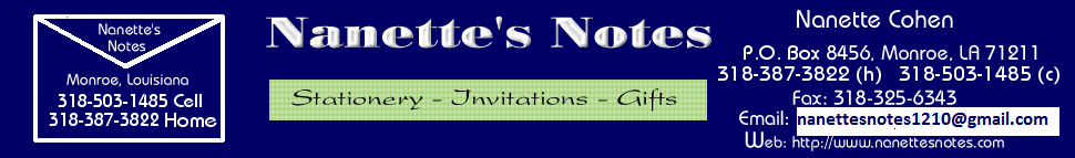 Nanettes Notes Monroe Louisiana consultant for lovely personalized invitations, stationery and gifts
